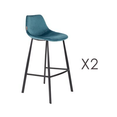 Lot de 2 chaises de bar H80 cm en velours bleu - FRANKY