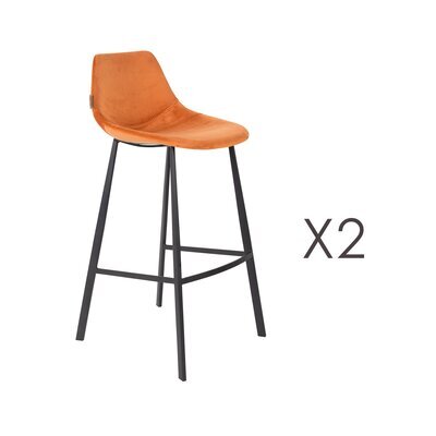 Lot de 2 chaises de bar H80 cm en velours orange - FRANKY