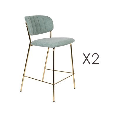 Lot de 2 chaises de bar 48x54x89 cm en tissu vert clair - JULIEN