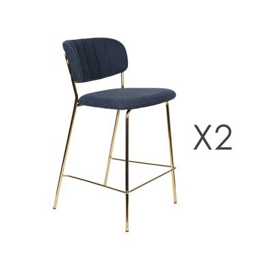 Lot de 2 chaises de bar 48x54x89 cm en tissu bleu foncé - JULIEN