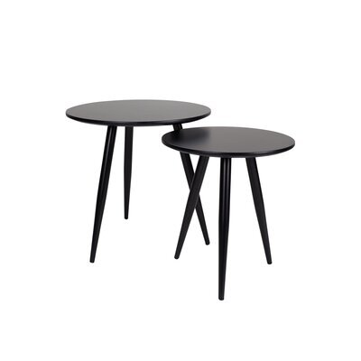 Lot de 2 tables d'appoint rondes 50 et 40 cm en bois et métal noir