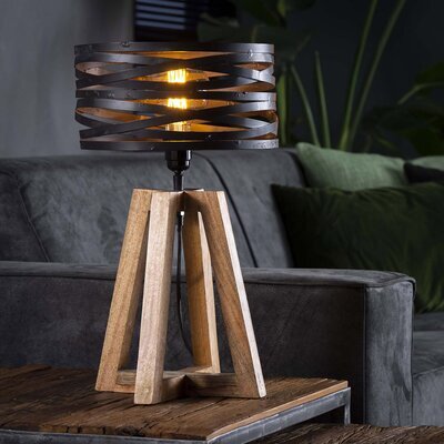 Lampe de table avec abat-jour en métal et piètement bois - BLAKE