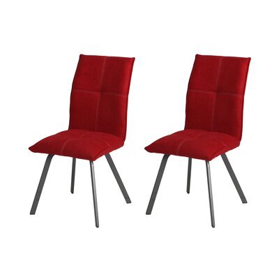 Lot de 2 chaises repas en tissu rouge et pieds gris mat - MORTEN