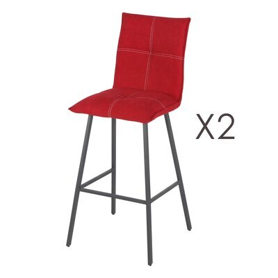 Lot de 2 chaises de bar en tissu rouge et pieds gris mat - MORTEN