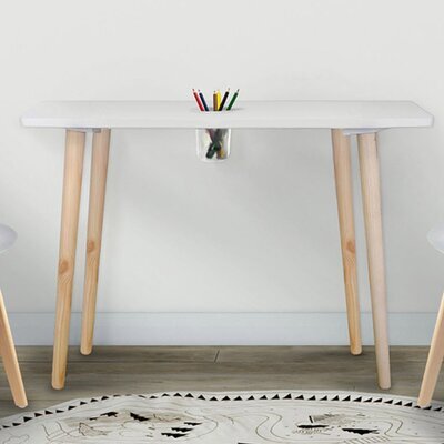 Table pour enfant avec pot à crayon 60 cm en bois blanc et naturel