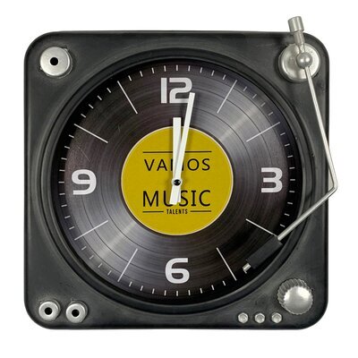 Horloge tourne disque 35,5 cm en métal noir