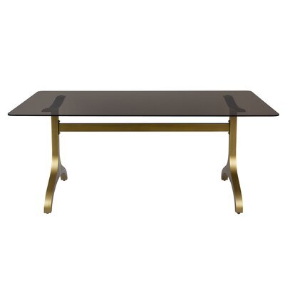 Table 180x90x75 cm en verre trempé et piétement métal laiton