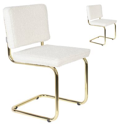 Lot de 2 chaises 48x48x85 cm en tissu texturé blanc et métal doré