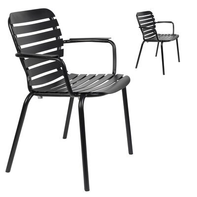 Lot de 2 chaises de jardin avec accoudoirs en aluminium noir - VONDEL