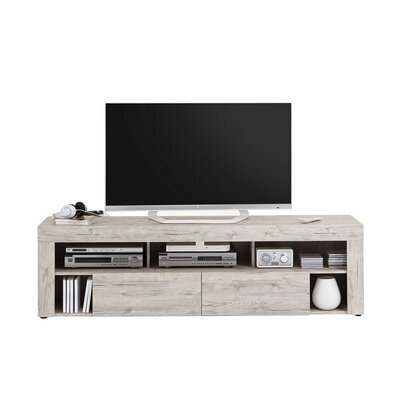 Meuble TV 2 tiroirs 180 cm chêne grisé - VERSO