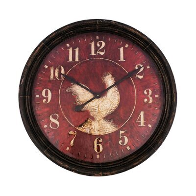 Horloge coq ronde 90 cm rouge vieilli et noir