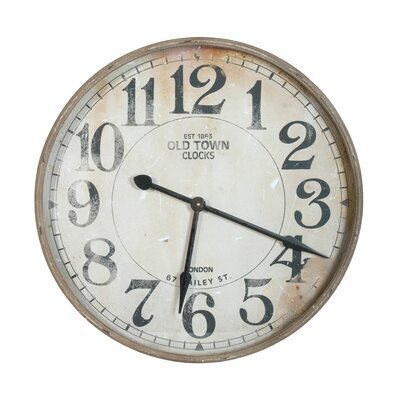 Horloge Old Town ronde 74 cm en fer gris vieilli et verre