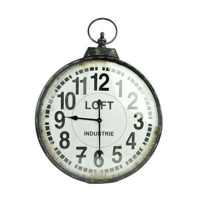 Horloge Loft ronde 60 cm en fer noir vieilli et verre