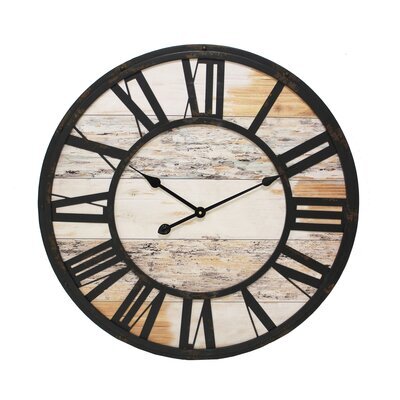 Horloge industrielle ronde 70 cm en fer et bois