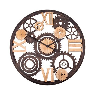Horloge industrielle engrenages 101 cm en bois et métal