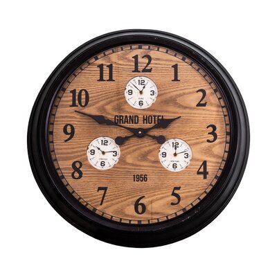 Horloge Grand Hotel ronde 60,5 cm en bois et métal