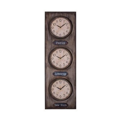 Horloge 3 cadrans 33x107 cm en verre et métal gris