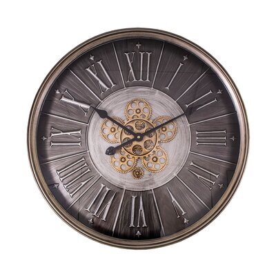 Horloge industrielle ronde 60 cm en verre et métal gris et doré