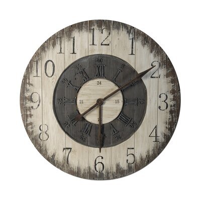 Horloge ronde 80 cm en sapin gris et beige