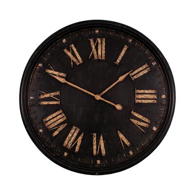 Horloge industrielle ronde 93 cm en métal noir et doré