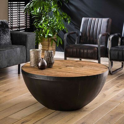 Table basse ronde 90x40 cm en bois recyclé et métal - GLADYZ