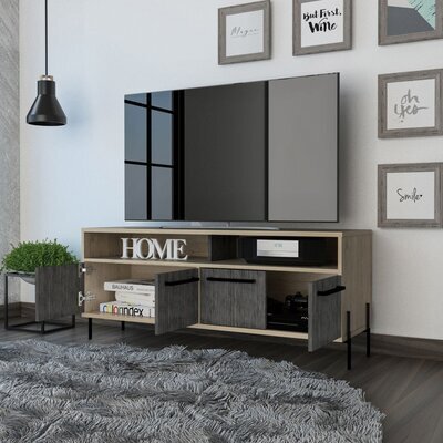 Meuble TV 4 portes 126x39,2x50,6 cm chêne et gris foncé - PIXON
