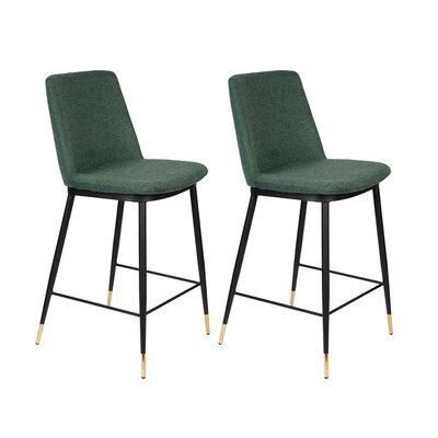 Lot de 2 chaises de bar H65 cm en tissu vert foncé - LIONEL