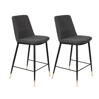 Lot de 2 chaises de bar H65 cm en tissu gris foncé - LIONEL