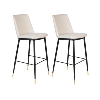 Lot de 2 chaises de bar H75 cm en tissu beige - LIONEL