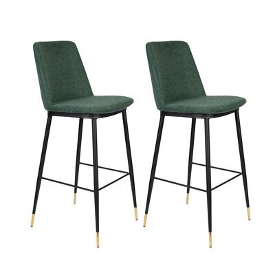 Lot de 2 chaises de bar H75 cm en tissu vert foncé - LIONEL