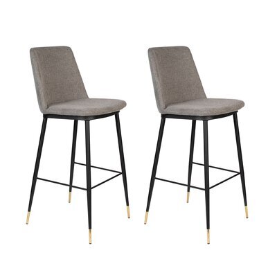 Lot de 2 chaises de bar H75 cm en tissu gris - LIONEL