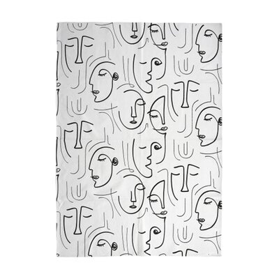Tapis 120x170 cm en coton blanc et noir motif art moderne