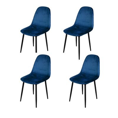 Lot de 4 chaises repas 44x53x88 cm en velours bleu foncé - HYGGE