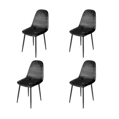 Lot de 4 chaises repas 44x53x88 cm en velours noir - HYGGE