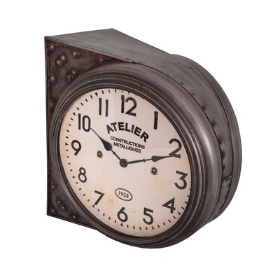 Horloge double face 37,5x40x31 cm en fer marron