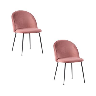 Lot de 2 chaises repas en velours rose et pieds en acier - AHMAS