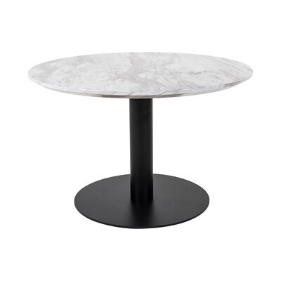 Table basse ronde 70x45 cm aspect marbre blanc et pied noir - DERVAL