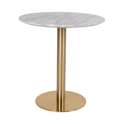 Table à manger ronde 70x75 cm aspect marbre blanc et laiton - DERVAL