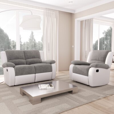Canapé de relaxation 2 places 143x93x96 cm gris et blanc - VALIA