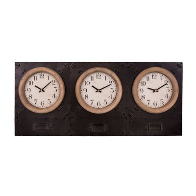 Horloge triple 75x3,5x33 cm en bois de peuplier noir