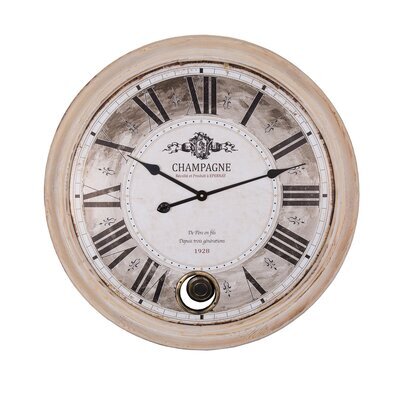 Horloge industrielle 68 cm en bois de sapin et métal beige