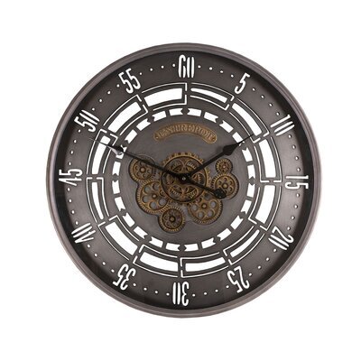 Horloge industrielle avec engrenages 60 cm en métal gris