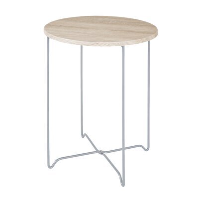 Table d'appoint ronde 40x52 cm chêne clair et métal gris
