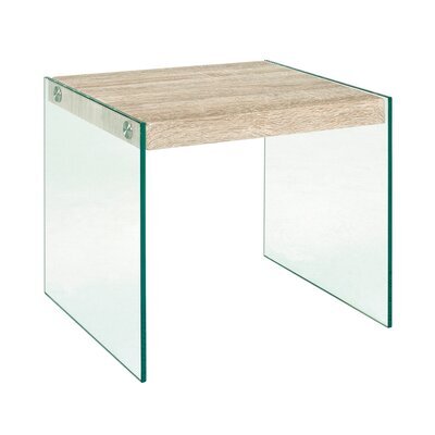 Table d'appoint 46x35x35 cm décor chêne clair et verre - RAJMI