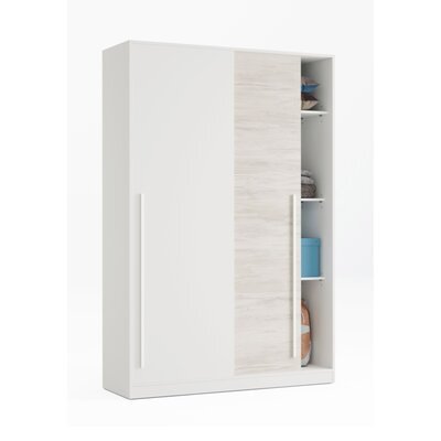 Armoire 2 portes coulissantes 120x50x200 cm blanc et naturel - ALATA