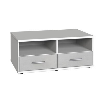 Meuble TV 2 tiroirs 2 niches blanc et gris clair - AMEDA