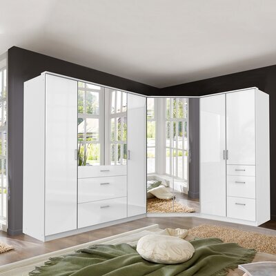 Soldes - Armoire penderie 2 portes 3 tiroirs en pin blanc craie - Montaigne  - Interior's