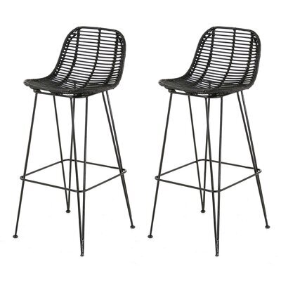 Lot de 2 chaises de bar H65 cm en rotin noir