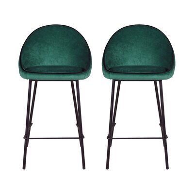 Lot de 2 chaises de bar H75 cm en tissu vert - ABAYA
