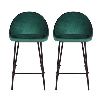 Lot de 2 chaises de bar H65 cm en tissu vert canard - ABAYA